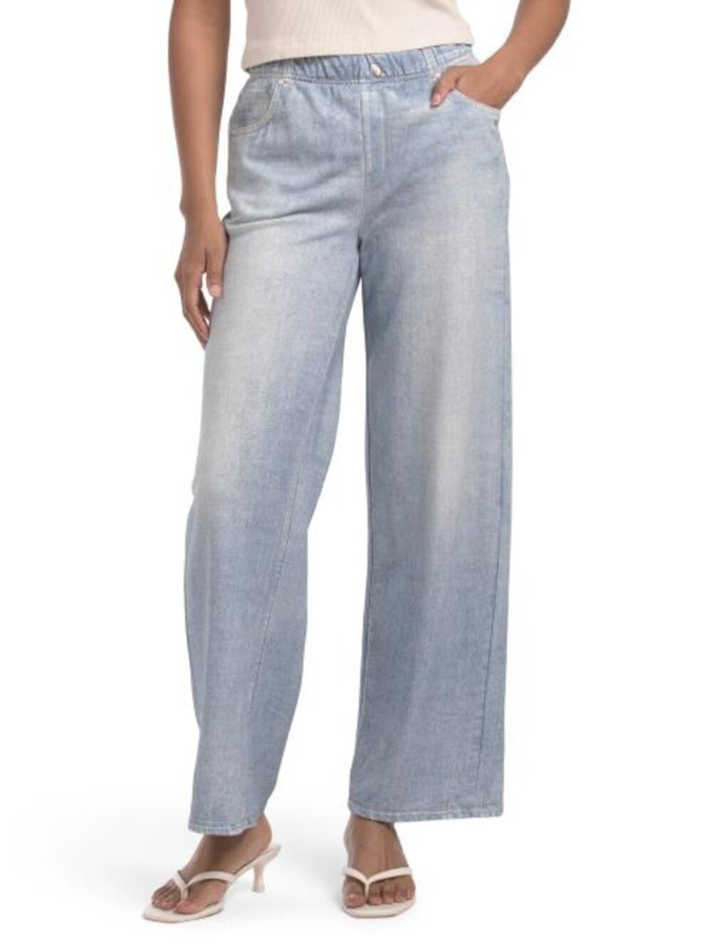 ECRU Knit Denim Wide Leg Pull On Pants